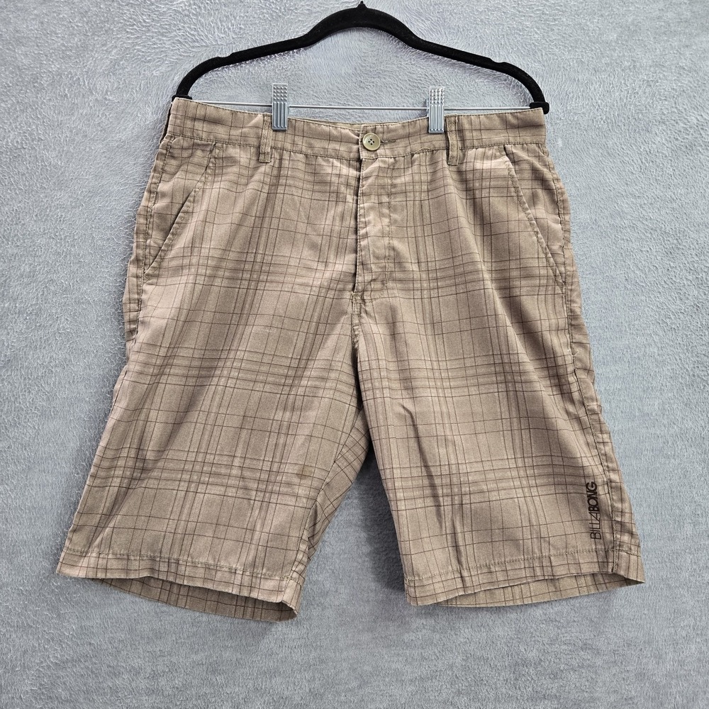 Billabong Men Shorts 32 Tan Plaid Chino 9" Inseam READ